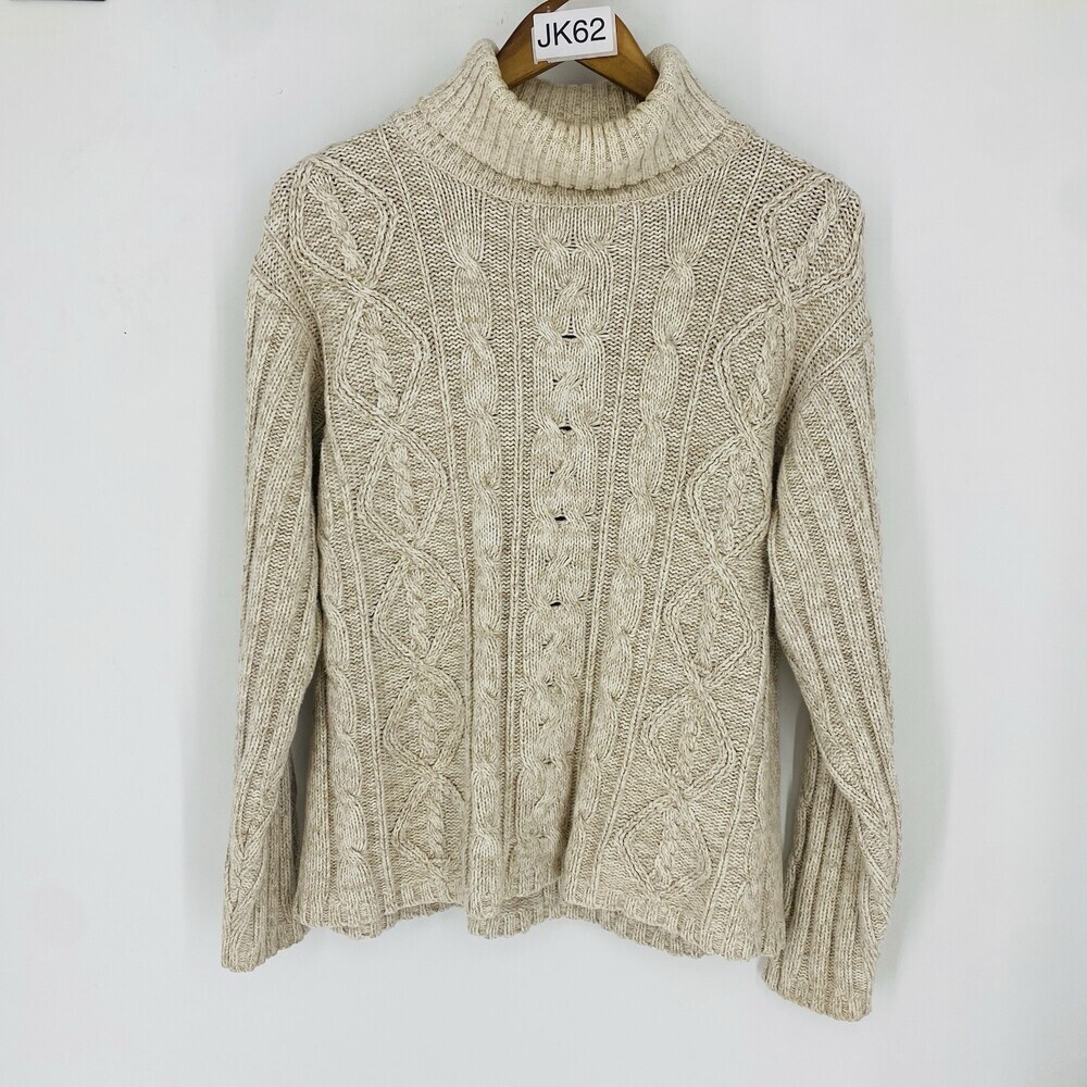 VTG Cream Cable Knit 100% Cotton Turtleneck Sweater Large Sears Rory Gilmore